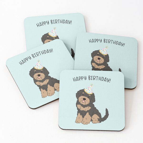 Item preview, Black and Tan Aussiedoodle Aussie Doodle Dog Happy Birthday designed and sold by thepawster.