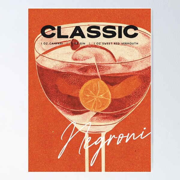Item preview, Negroni Retro Cocktail Poster Close Up Bar Prints, Vintage Drinks, Recipe, Wall Art designed and sold by betternotes.