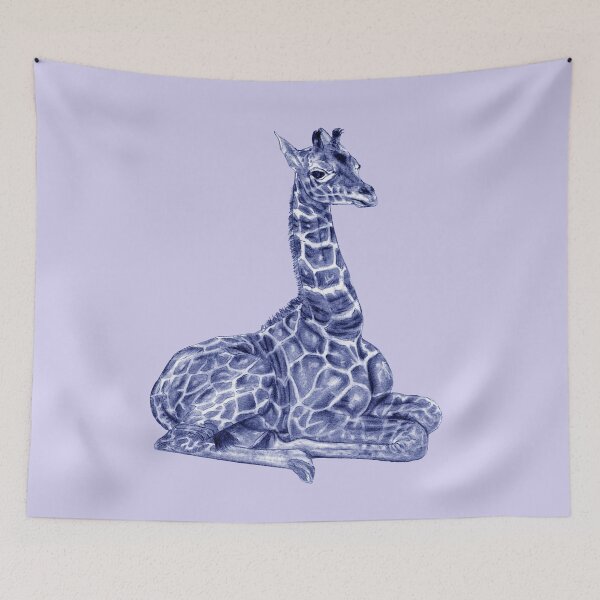 Item preview, Lying giraffe - blue colorized version designed and sold by SylvieG18.