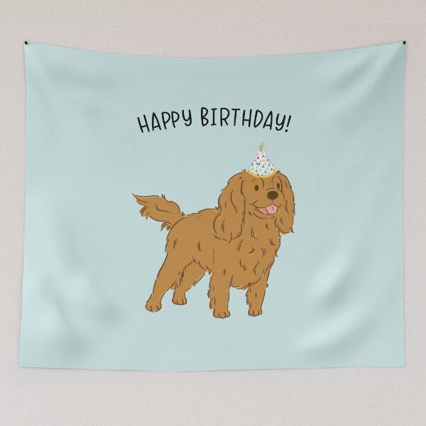 Aperçu de l'œuvre Ruby Cavalier King Charles Spaniel Cavie Dog Joyeux anniversaire créée et vendue par thepawster.