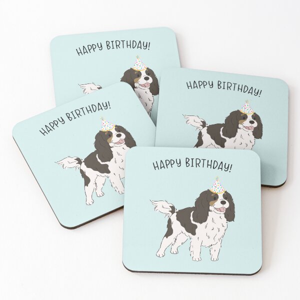 Aperçu de l'œuvre Tricolore Cavalier King Charles Spaniel Cavie Chien Joyeux Anniversaire créée et vendue par thepawster.