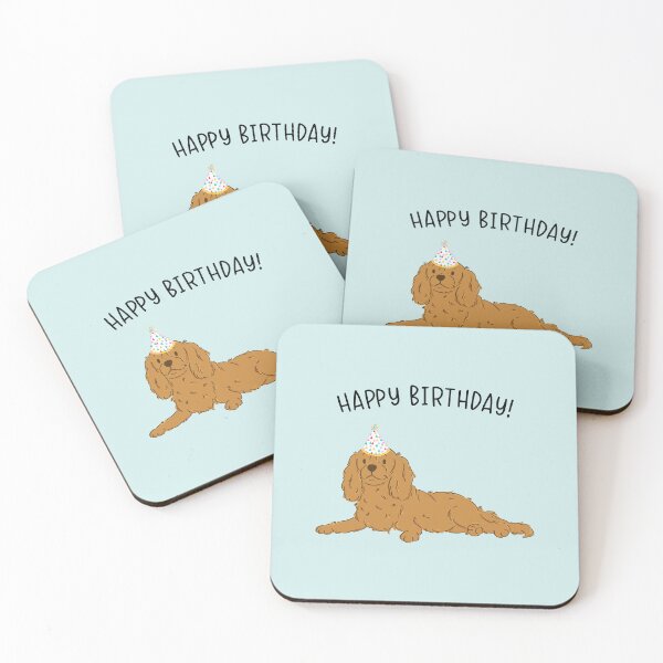 Aperçu de l'œuvre Joyeux anniversaire au chien Cavie Ruby Cavalier King Charles Spaniel créée et vendue par thepawster.