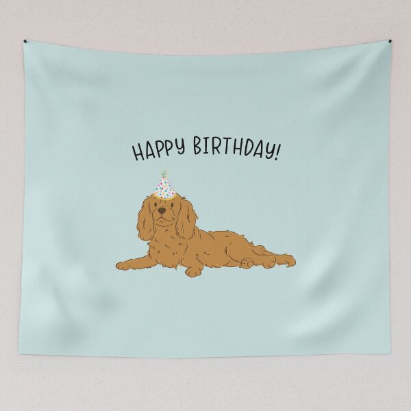 Aperçu de l'œuvre Joyeux anniversaire au chien Cavie Ruby Cavalier King Charles Spaniel créée et vendue par thepawster.