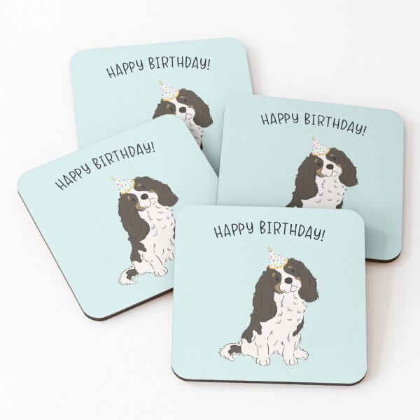 Aperçu de l'œuvre Tricolore Cavalier King Charles Spaniel Cavie Chien Joyeux Anniversaire créée et vendue par thepawster.