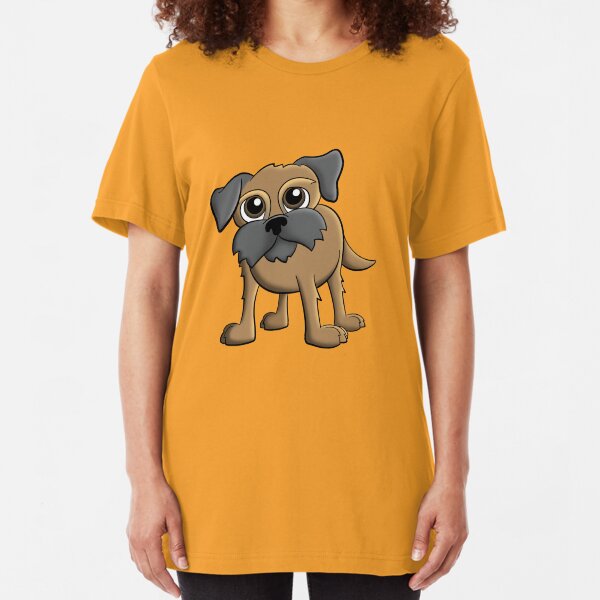 Cartoon Border Terrier Pet Dog Portrait Slim Fit T-Shirt