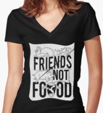 Friends Not Food PIG COW CHICKEN Women's Fitted V-Neck T-Shirt