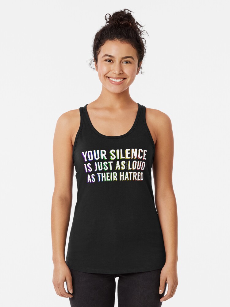 Thumbnail 1 of 3, Racerback Tank Top, Loud silence  designed and sold by artbyveya.