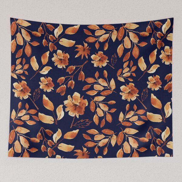 Item preview, Dried Flowers and Leaves On A Dark Blue Background designed and sold by ThePeanutSeries.