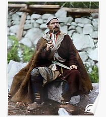 Old peasant with dagger and long smoking pipe, Svanetia, Georgia, ca. 1888 Poster
