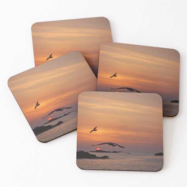 Item preview, sunset and flight of seagulls island of glénan fouesnant finistère designed and sold by Nebulae-Art.