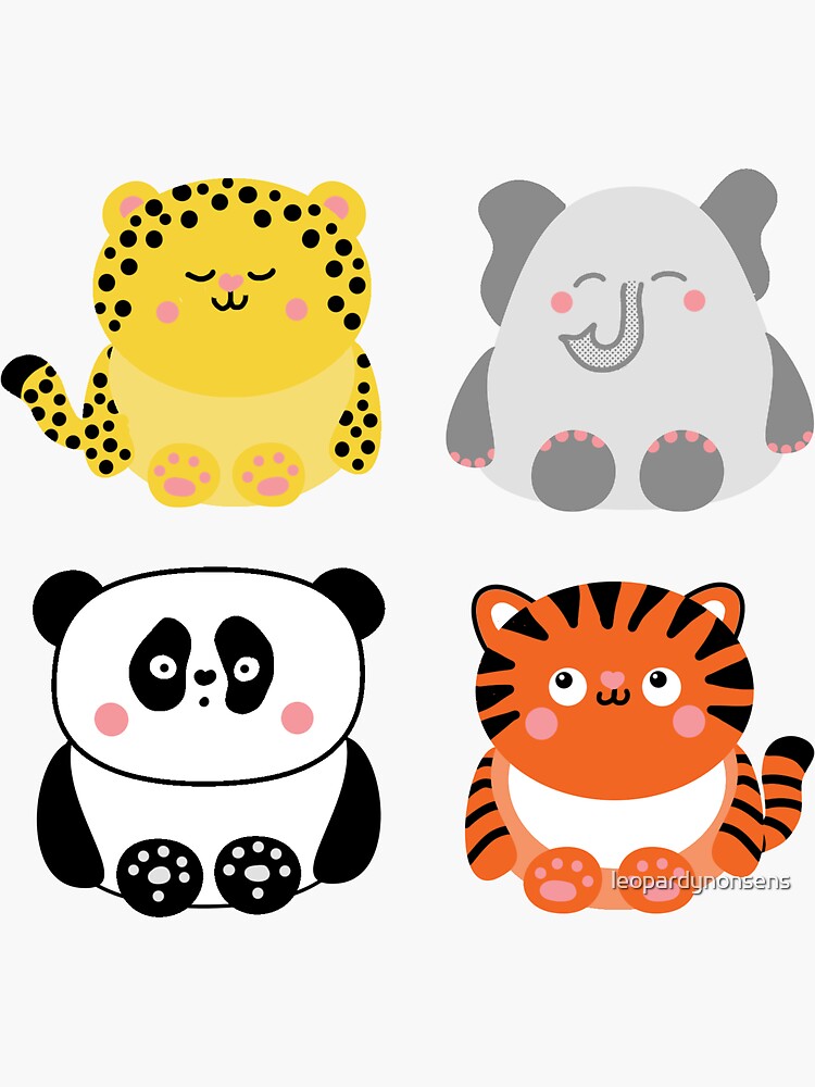 Thumbnail 3 of 3, Sticker, Cute Kawaii Leopard, Elephant, Panda and Tiger designed and sold by leopardynonsens.