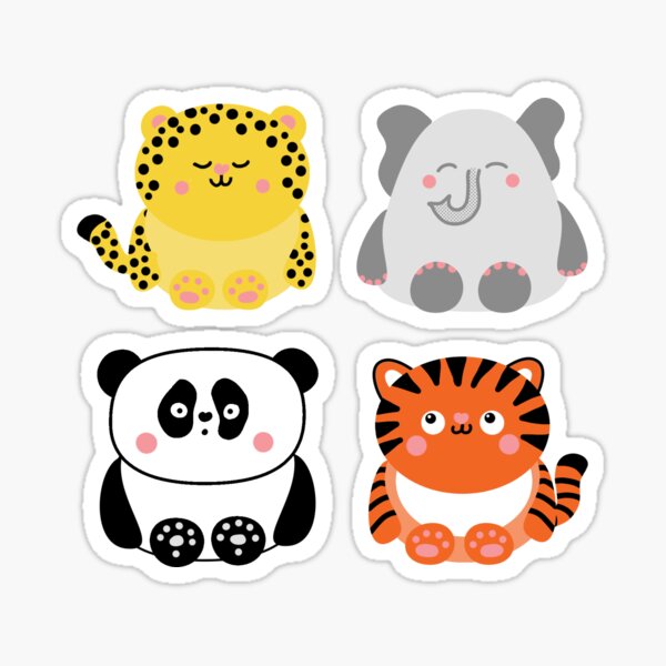 Cute Kawaii Leopard, Elephant, Panda and Tiger Sticker