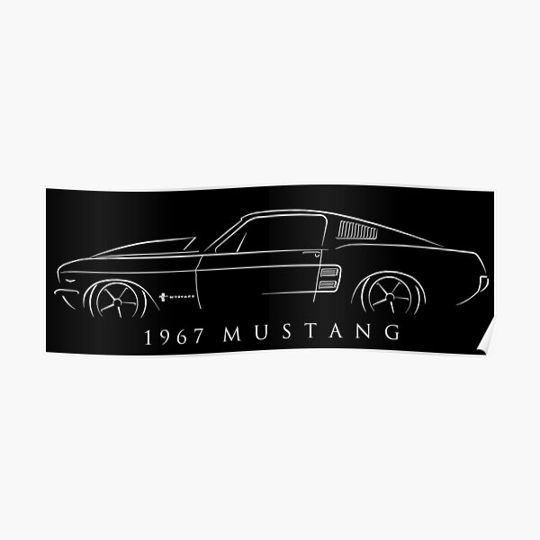 1967 Ford Mustang Fastback - profile Stencil, white Poster