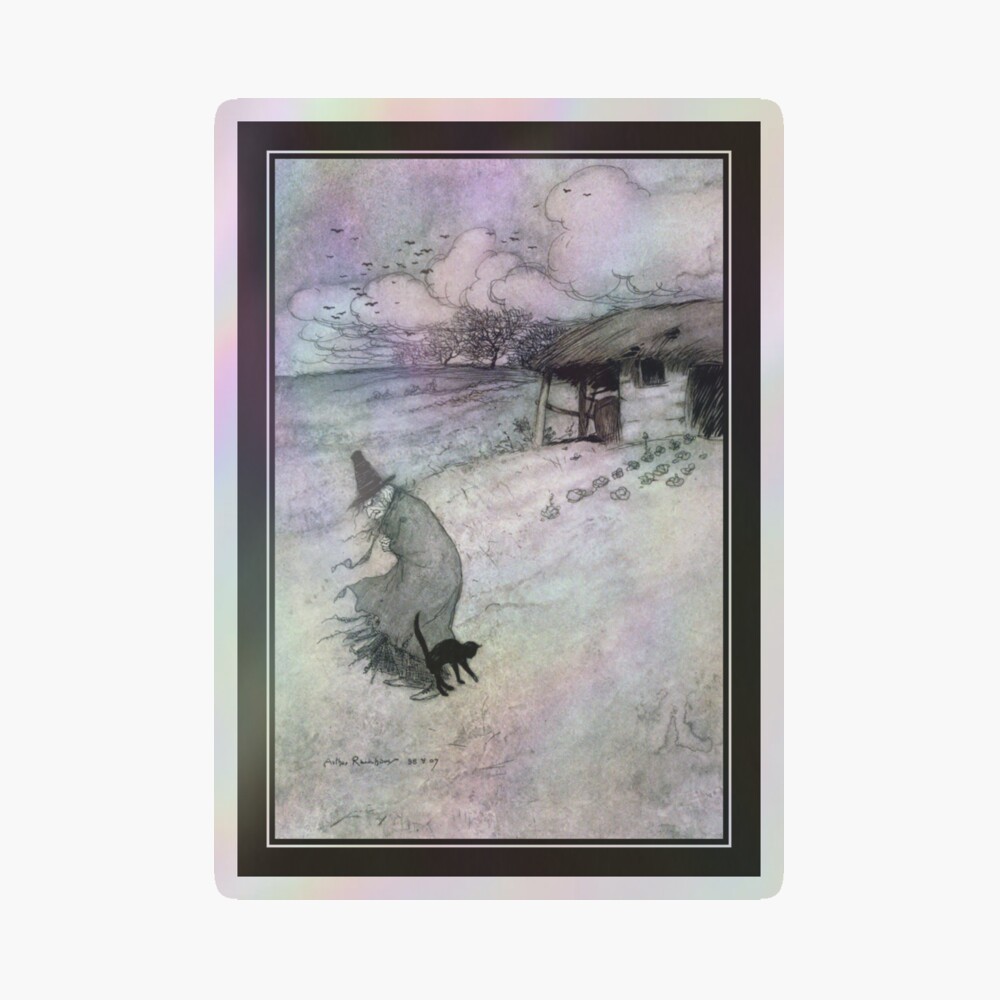 Tapisserie Murale Halloween - Chats Noirs Et Sorcières - Design Arthur Rackham 1920 - Vintage