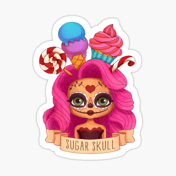 Vintage Sugar Skull Catrina With Candies Sticker By Jesga Redbubble   St,small,507x507 Pad,600x600,f8f8f8.u3 