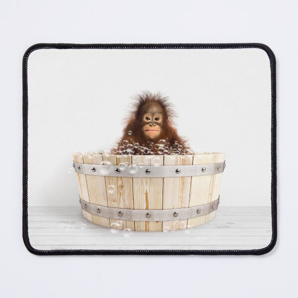 Item preview, Baby Monkey in Wooden Bathtub Print, Baby Monkey Bathing, Animals in Bathtub Art by Synplus designed and sold by synplus.