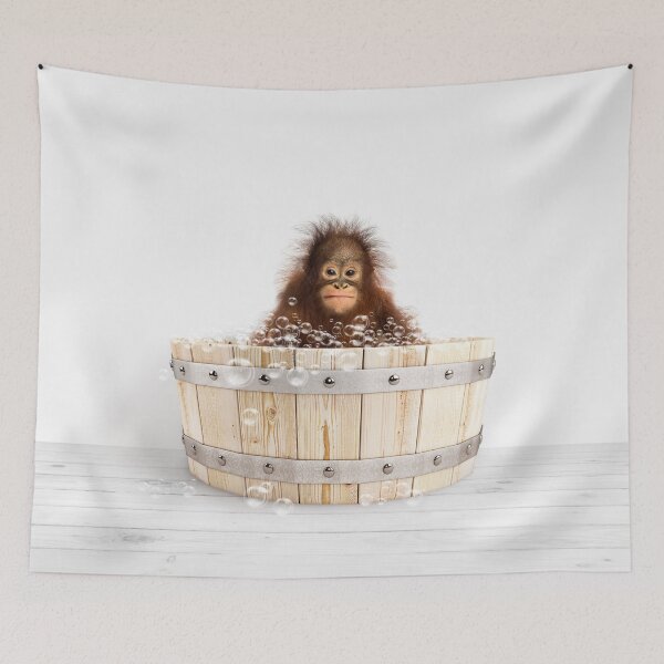 Item preview, Baby Monkey in Wooden Bathtub Print, Baby Monkey Bathing, Animals in Bathtub Art by Synplus designed and sold by synplus.