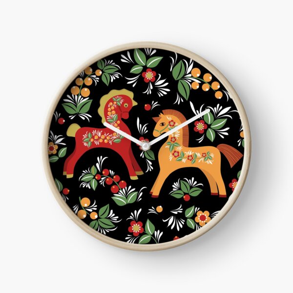 Folk horses pattern Clock