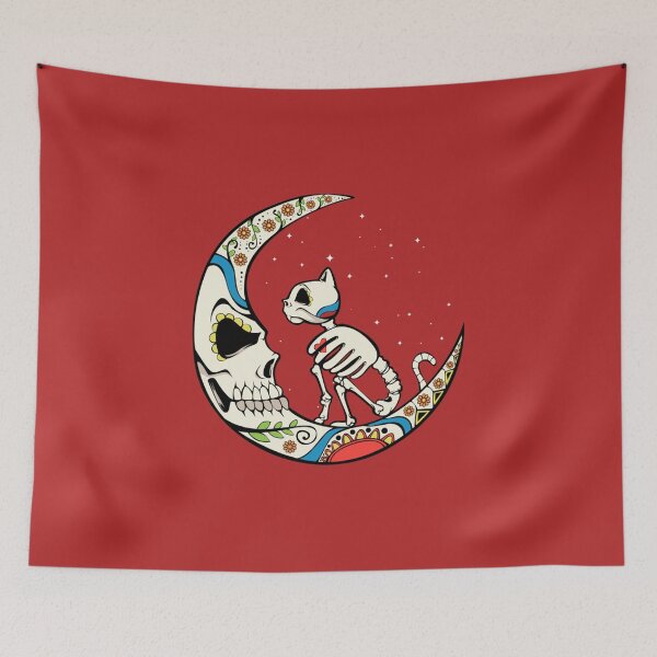 Item preview, Halloween Sugar Skull Skeleton Half Moon Cat Mamá Papá Octubre Sudadera con capucha designed and sold by JakTcb.