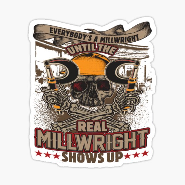 CMW-17 Millwright with flames and skulls hard hat sticker 