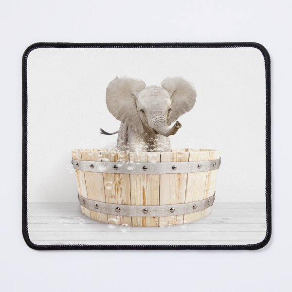Item preview, Baby Elephant 2 in Wooden Bathtub Print, Baby Elephant Bathing, Animals in Bathtub Art by Synplus designed and sold by synplus.