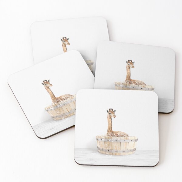 Item preview, Baby Giraffe in Wooden Bathtub Print, Baby Giraffe Bathing, Animals in Bathtub Art by Synplus designed and sold by synplus.