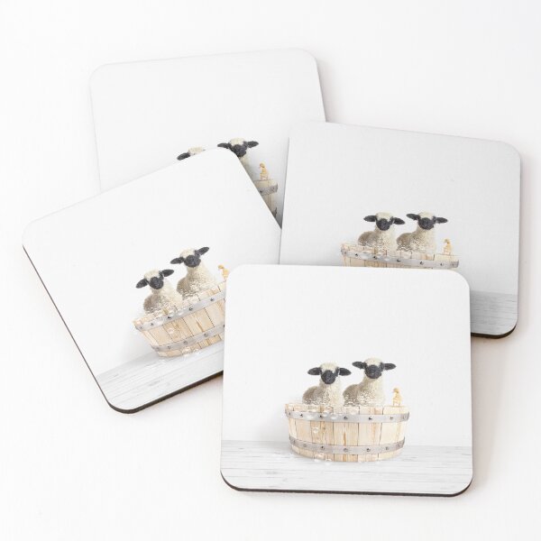 Item preview, Baby Lamb and Duckling in Wooden Bathtub Print, Two Lambs Bathing, Animals in Bathtub Art by Synplus designed and sold by synplus.