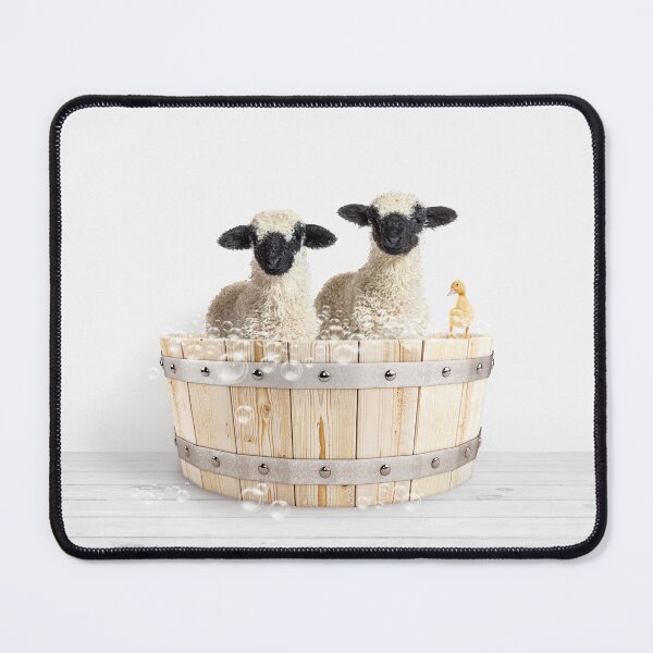 Item preview, Baby Lamb and Duckling in Wooden Bathtub Print, Two Lambs Bathing, Animals in Bathtub Art by Synplus designed and sold by synplus.