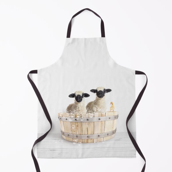 Item preview, Baby Lamb and Duckling in Wooden Bathtub Print, Two Lambs Bathing, Animals in Bathtub Art by Synplus designed and sold by synplus.