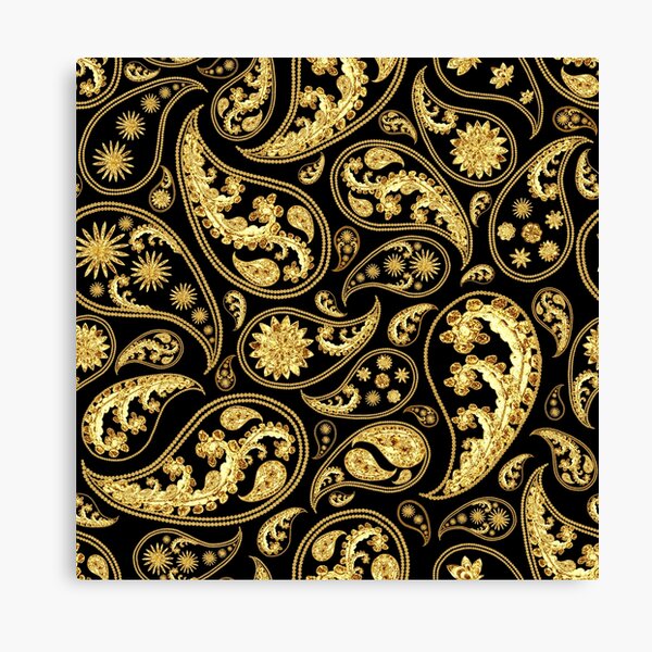 Print Canvas Gold Black Abstract Swirls Ribbon Framed 