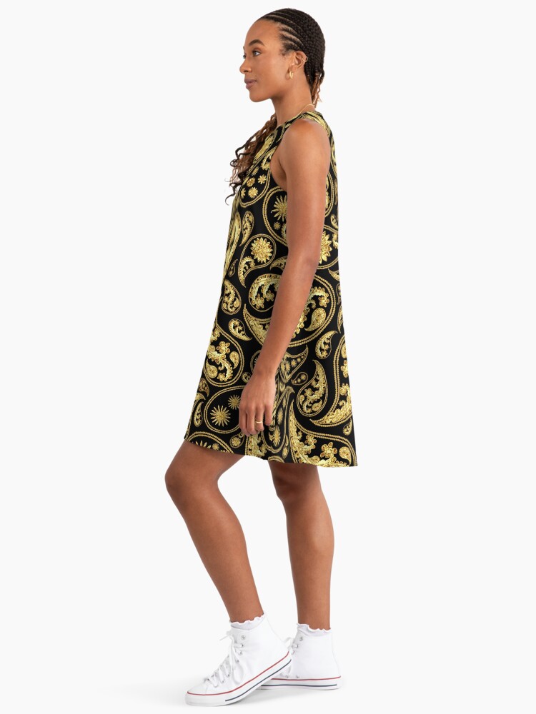 black and gold paisley dress Fashion River Tan Paisley Popover Sleeveless Maxi Dress - Black/tan