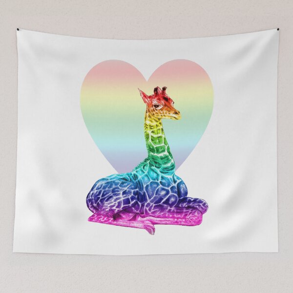 Artikelvorschau, Liegende Giraffe - Herzhintergrundversion, eingefärbter Regenbogen entworfen und verkauft von SylvieG18.