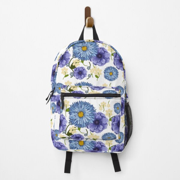Item preview, Blue Aster and Purple Anemone flower pattern: White Background designed and sold by Jessiemay-arts.