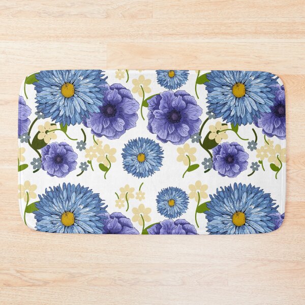Item preview, Blue Aster and Purple Anemone flower pattern: White Background designed and sold by Jessiemay-arts.