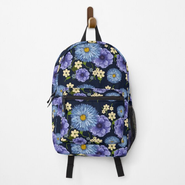 Item preview, Blue Aster and Purple Anemone flower pattern: Dark Blue Background designed and sold by Jessiemay-arts.