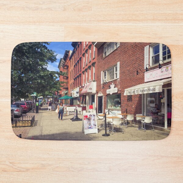 Item preview, City Street Shops Red Bricks Houses Hoboken New Jersey  designed and sold by eleonoraingrid.