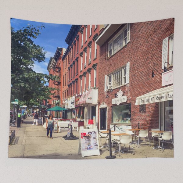 Item preview, City Street Shops Red Bricks Houses Hoboken New Jersey  designed and sold by eleonoraingrid.