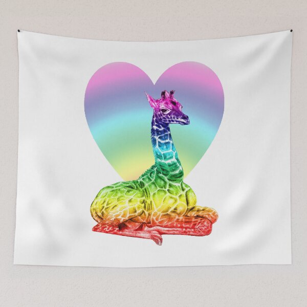 Artikelvorschau, Liegende Giraffe - Herzhintergrundversion, eingefärbter Regenbogen 2 entworfen und verkauft von SylvieG18.