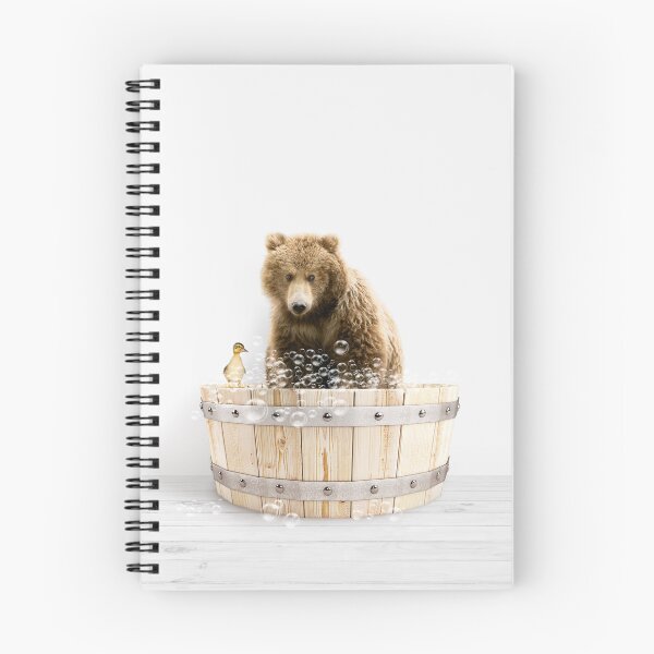 Item preview, Bear Cub and Duckling in Wooden Bathtub Print, Baby Bear Bathing, Animals in Bathtub Art by Synplus designed and sold by synplus.
