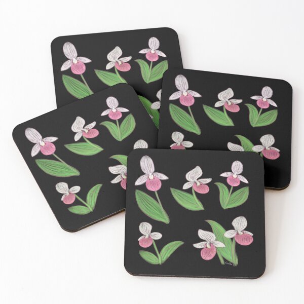 Item preview, Showy Lady Slippers Print - Black designed and sold by EcoElsa.