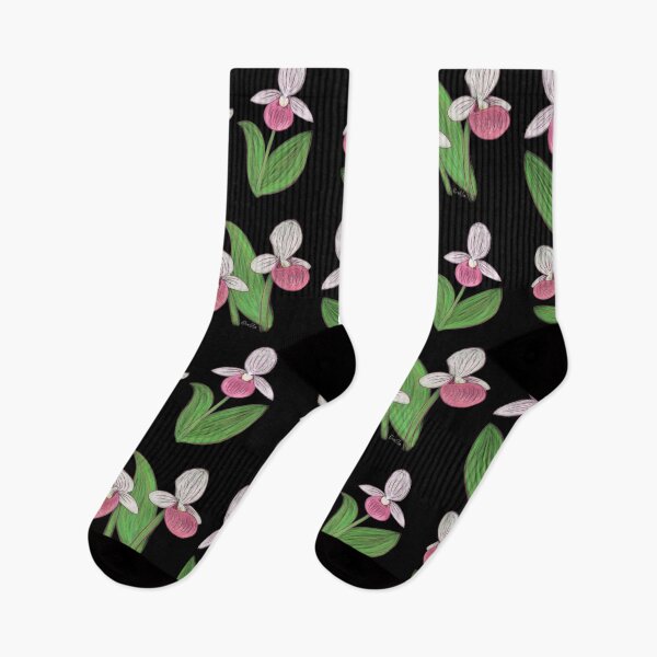Item preview, Showy Lady Slippers Print - Black designed and sold by EcoElsa.