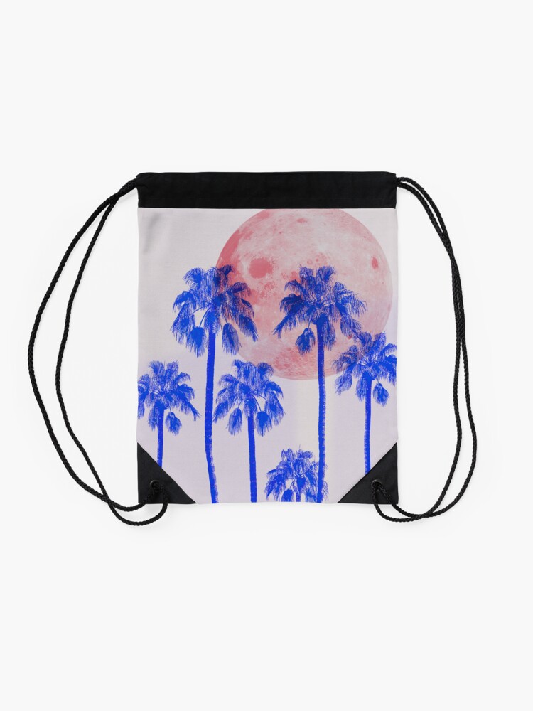 BNWT Blue & Pink Tropical Palm Tree Print Cute Drawstring Backpack Rucksack Bag 