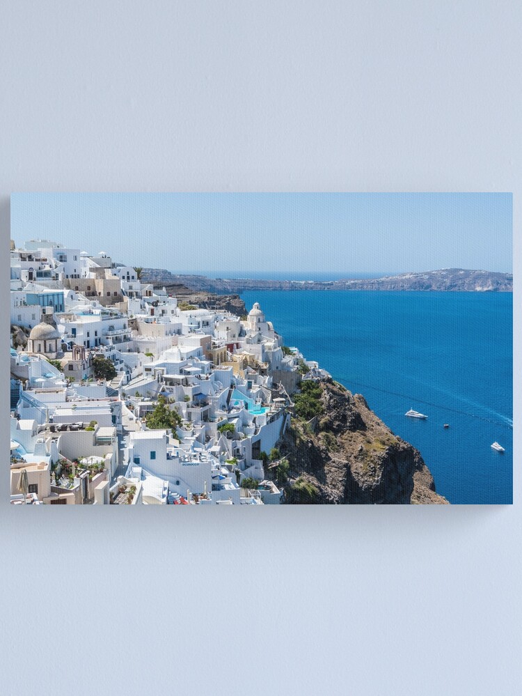 Thumbnail 2 of 3, Canvas Print, Santorini, Greece, Coastal, Cobalt Blue Ocean designed and sold by newburyboutique.