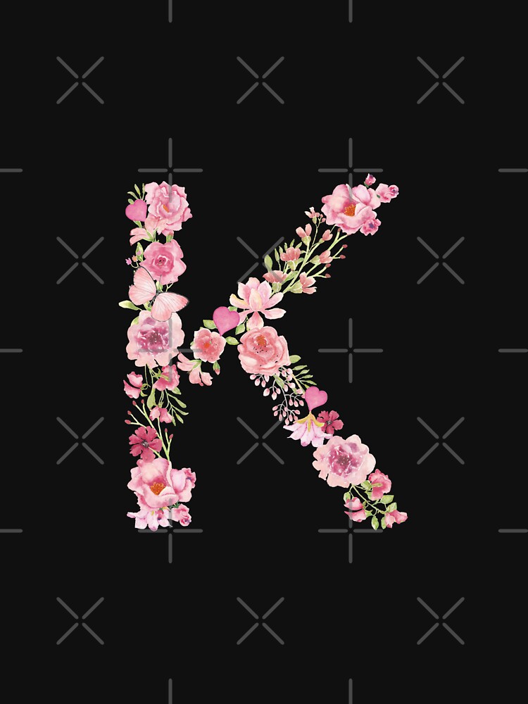 Initial K Letter Butterfly Rose Flowers Watercolor Monogram T-Shirt