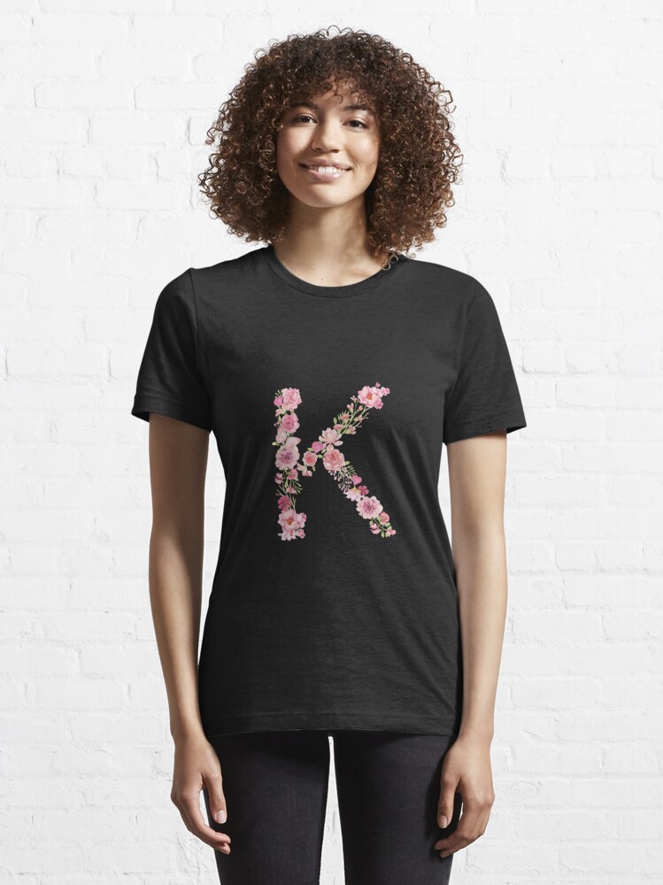 Initial K Letter Butterfly Rose Flowers Watercolor Monogram T-Shirt