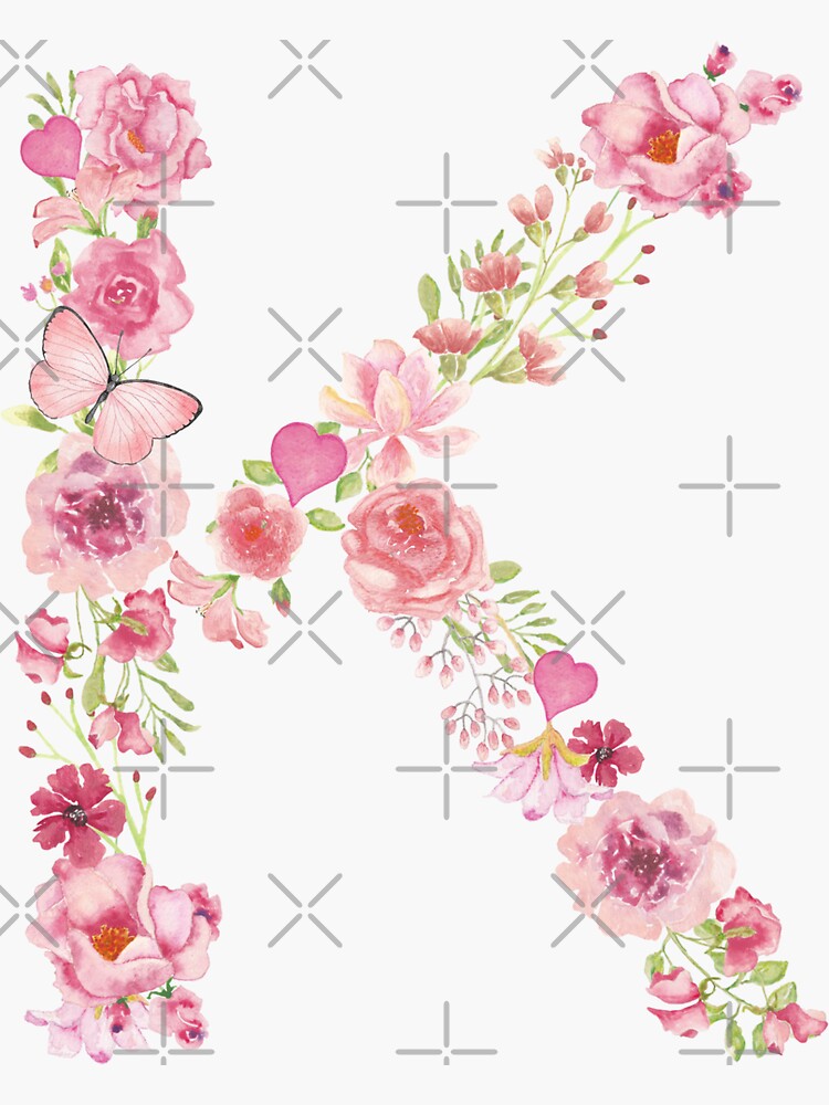 Initial I Letter Butterfly Rose Flowers Watercolor Monogram T