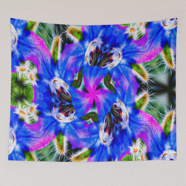 Item preview, Blue vegetable borage pattern designed and sold by Patternflower.
