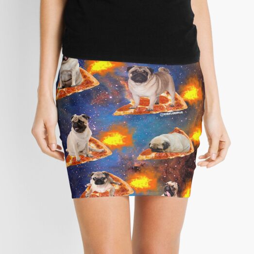 Pugs in Space Riding Pizza Mini Skirt