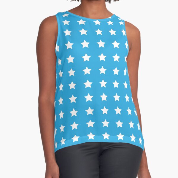 White Stars Pattern on Blue Background Sleeveless Top