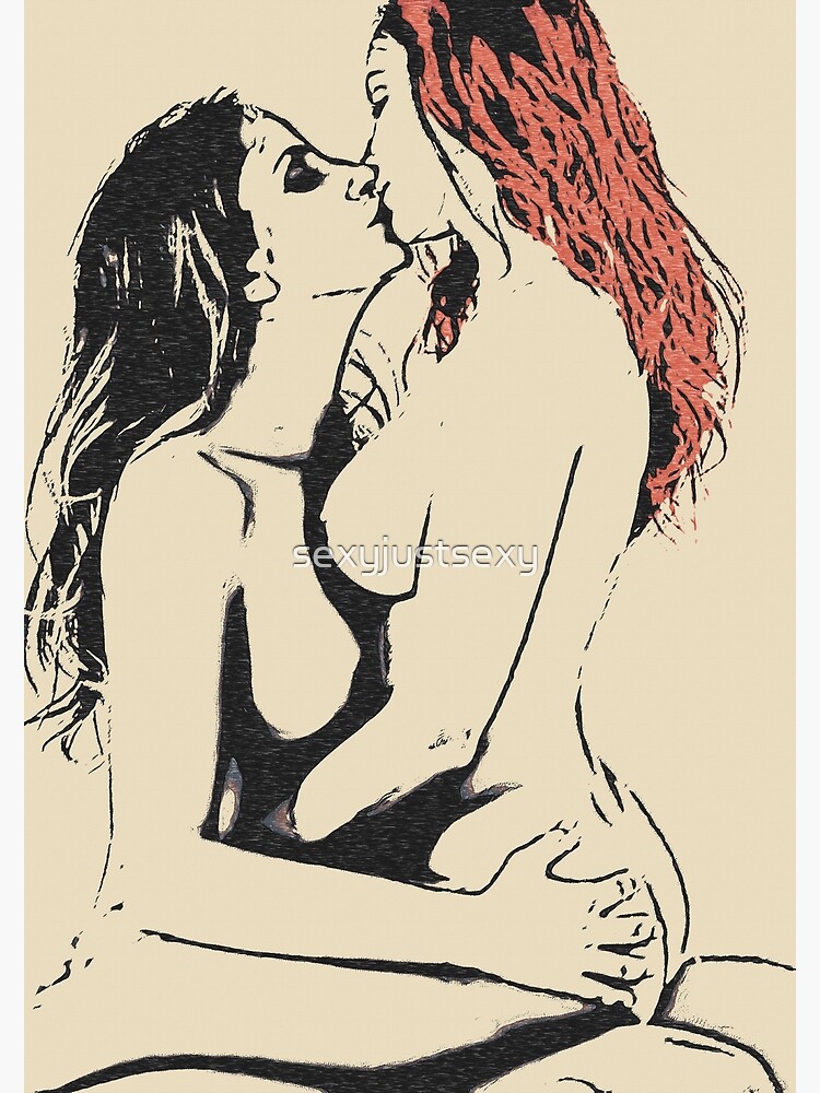 Disover Sexy, kinky, naughty lesbian girls kissing topless 2 Premium Matte Vertical Poster